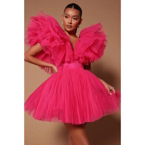 💗 Fashion Nova Luxe Delaney Tulle Pink Princess Statement Mini Dress SIZE S NWT